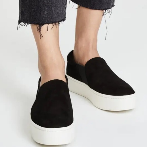 Vince Shoes - Vince Warren Slip On Platform Suede Sneakers in Black Size 6.5